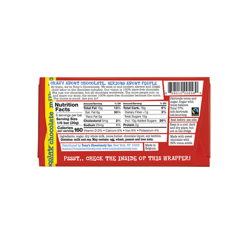 Tony's Chocolonely Milk Chocolate Bar 180g x 15