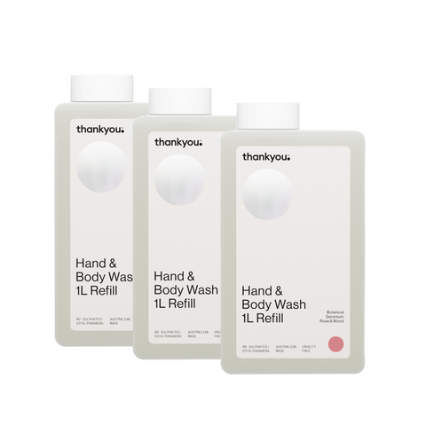 Thankyou Hand & Body Wash Refill 1L x 3 - Botanical Geranium, Rose & Wood