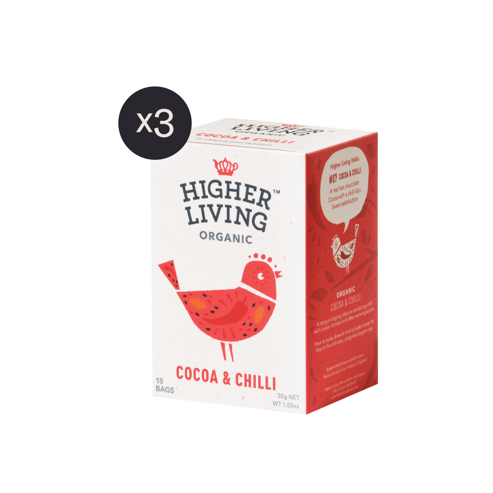 Higher Living Organic Cocoa & Chilli Tea 15 Teabags x3 Kind Regards