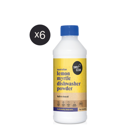 single bottle of Simply Clean dishwasher powder 1kg lemon myrtle x6