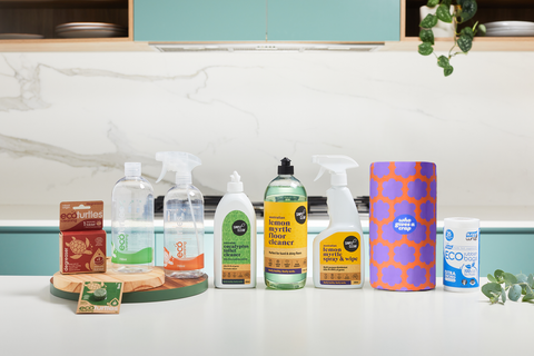 eco friendly cleaning products on kitchen bench