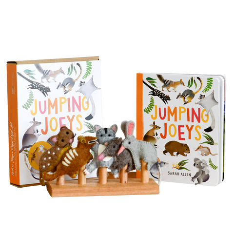 Tara Treasures Jumping Joeys Finger Puppets and Book Set by Sarah Allen