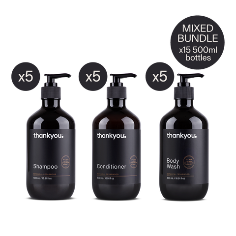Thankyou Amenities 500ml mixed bundle 5x shampoo 5x conditioner 5x body wash botanical cedarwood