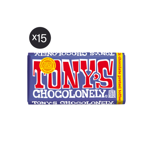 Tony's Chocolonely Milk Pretzel Toffee Chocolate Bar 180g x 15