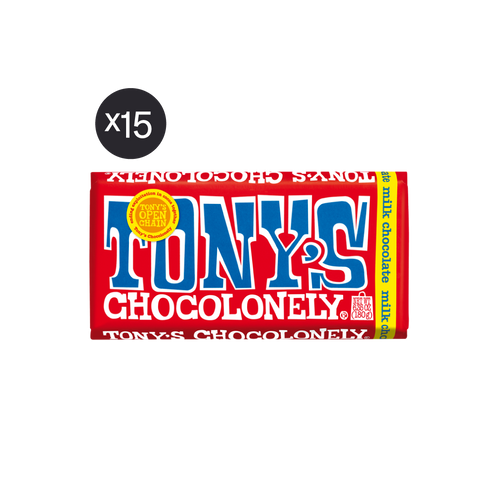 Tony's Chocolonely Milk Chocolate Bar 180g x 15