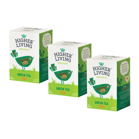 3 x boxes Higher Living Green Tea Chai organic Tea bags