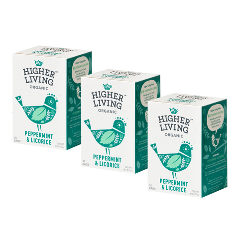 3 boxes Higher living peppermint and licorice organic tea bags