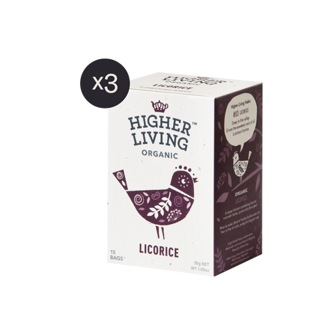 box of 15 Higher Living Licorice tea bags x3