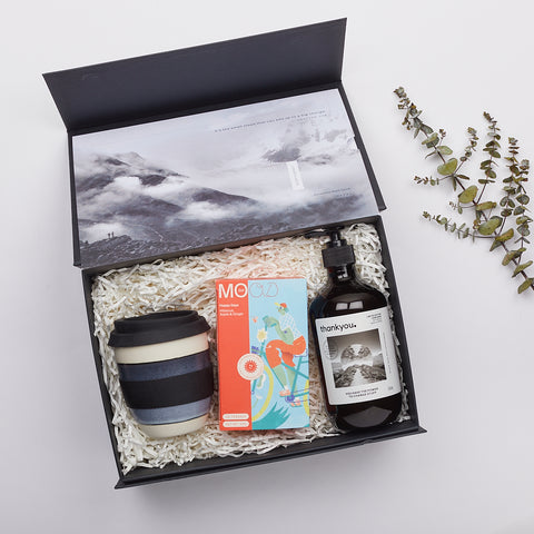 Kind Regards Home Essentials gift set flat lay with Happy Days tea