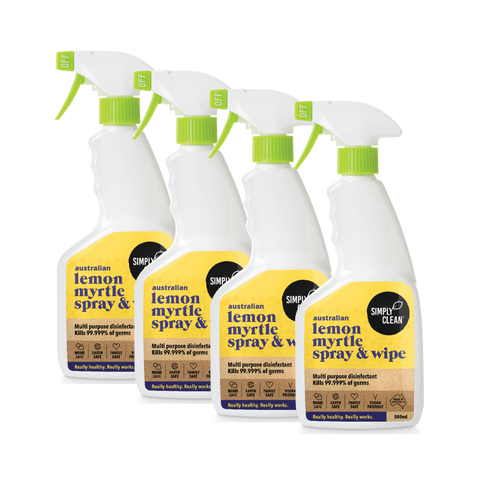 4x bottles Simply Clean spray & wipe 500ml lemon myrtle